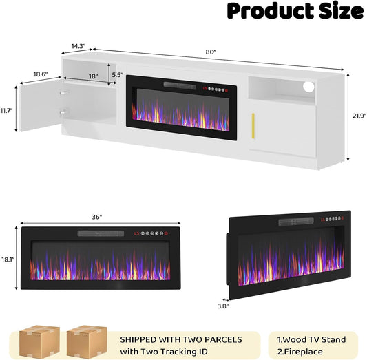 🔥Fireplace TV Stand with 36" Electric Fireplace,LED Light Entertainment Center,Media Console Table for Living Room