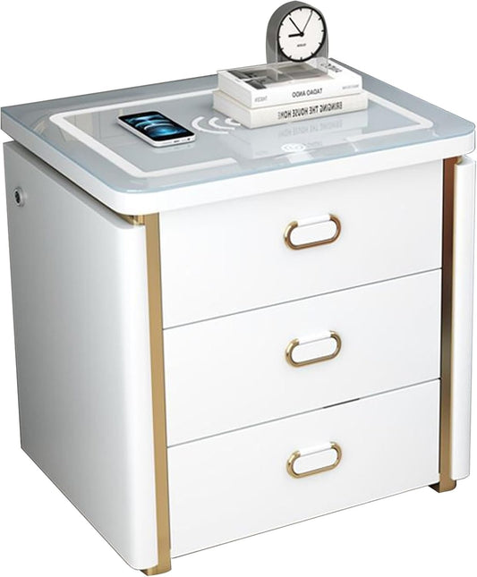 💥SmartSecure 3-Drawer Nightstand with Biometric Safe & LED Lighting