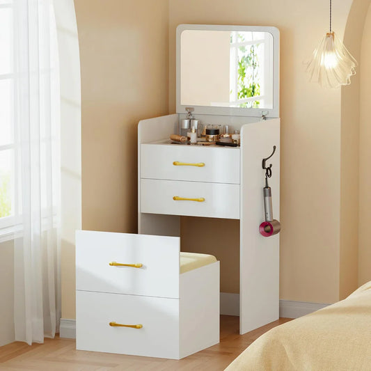 ✨Bedside Table Dressing Table Storage Integrated and Bedroom Flip Over Makeup Table