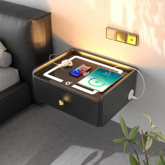 ✨Floating Nightstand with Charging Station, Smart Bedside Table Wall Mounted Nightstand