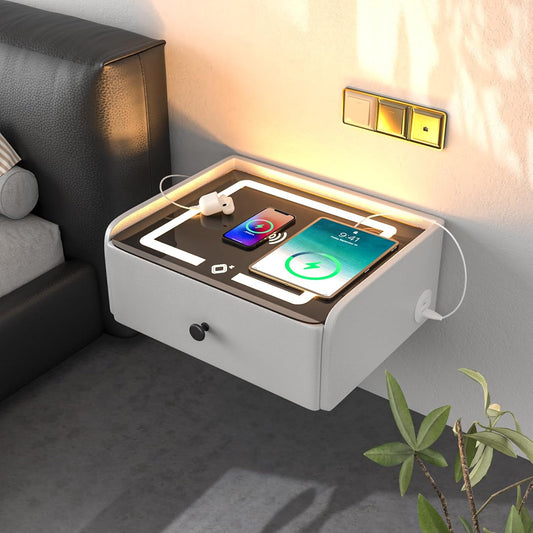 ✨Floating Nightstand with Charging Station, Smart Bedside Table Wall Mounted Nightstand